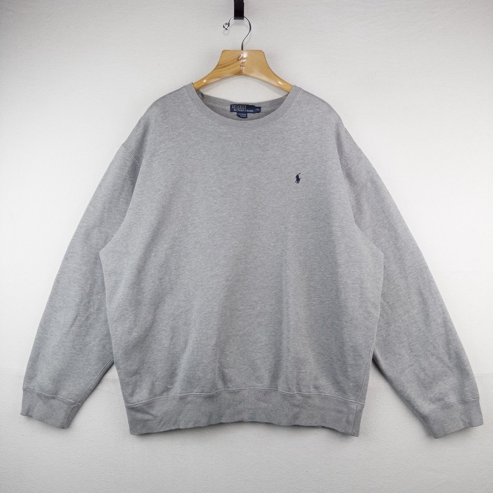 90's Vtg Polo Ralph Lauren Sweatshirt Men's 2XL Crewneck Gray USA *Read